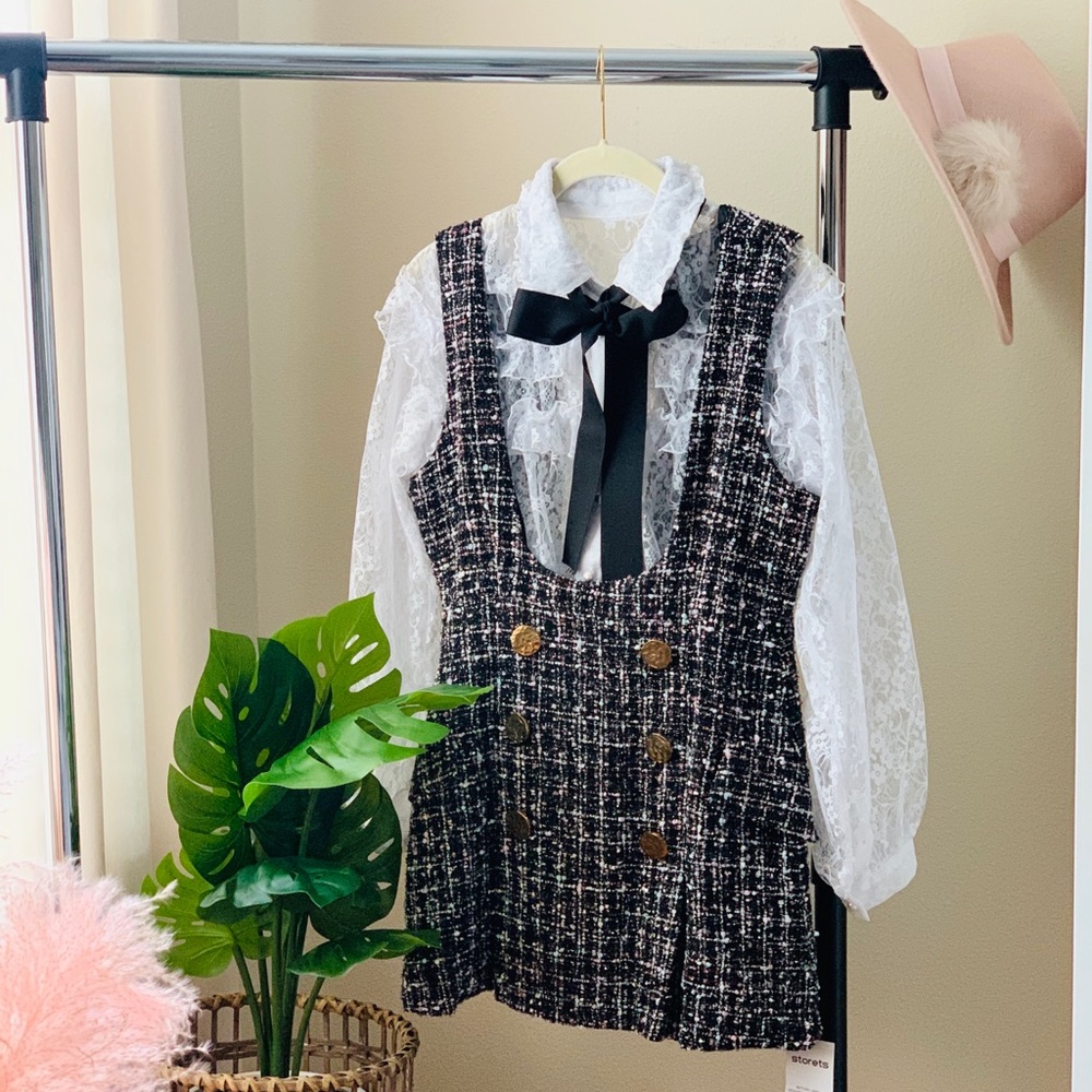 Streets Molly Tweed Mini Dress w/ Blouse + Bow